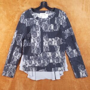 JOSEPH RIBKOFF Womens Top Size 6 Gray Pullover Floral Knit Pleated Shirt Tail